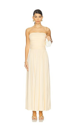 Runaway The Label Malone Ruched Strapless Maxi Dress in Lemon. - size L | Revolve Clothing (Global)