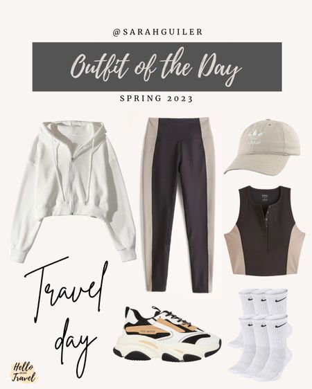 Travel outfit. Ootd travel. Spring outfit. Cropped jacket. Spring transition outfit. Airport outfit. Spring break. Athleisure workout clothes. Abercrombie activewear. 

#LTKtravel #LTKSeasonal