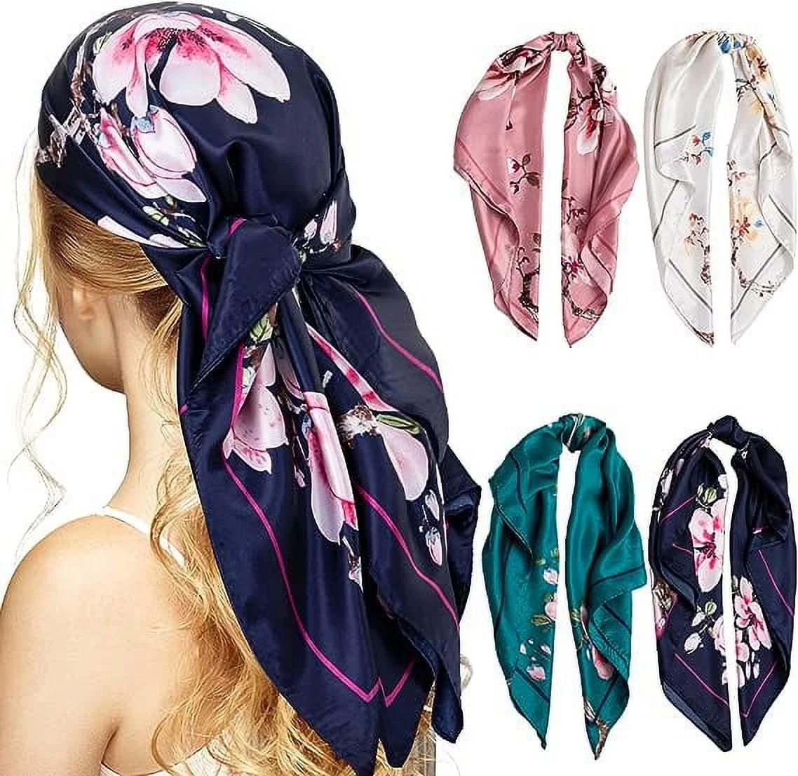 35'' Satin Head Scarf for Women, 4PCS Large Square Hair Scarf Silk Bandana Scarf for Hair Wrappin... | Walmart (US)