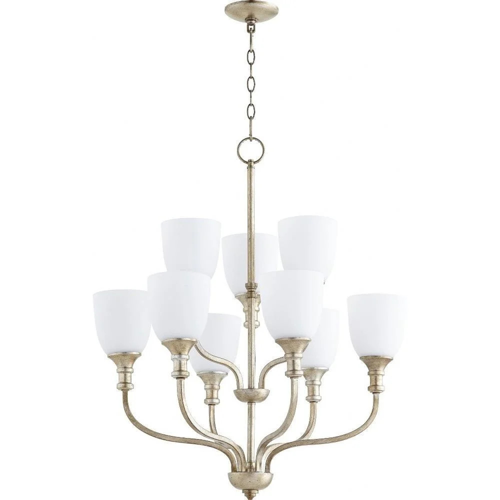 Transitional Nine Light Chandelier-Aged Silver Leaf Finish-Satin Opal Glass Color Bailey Street H... | Walmart (US)