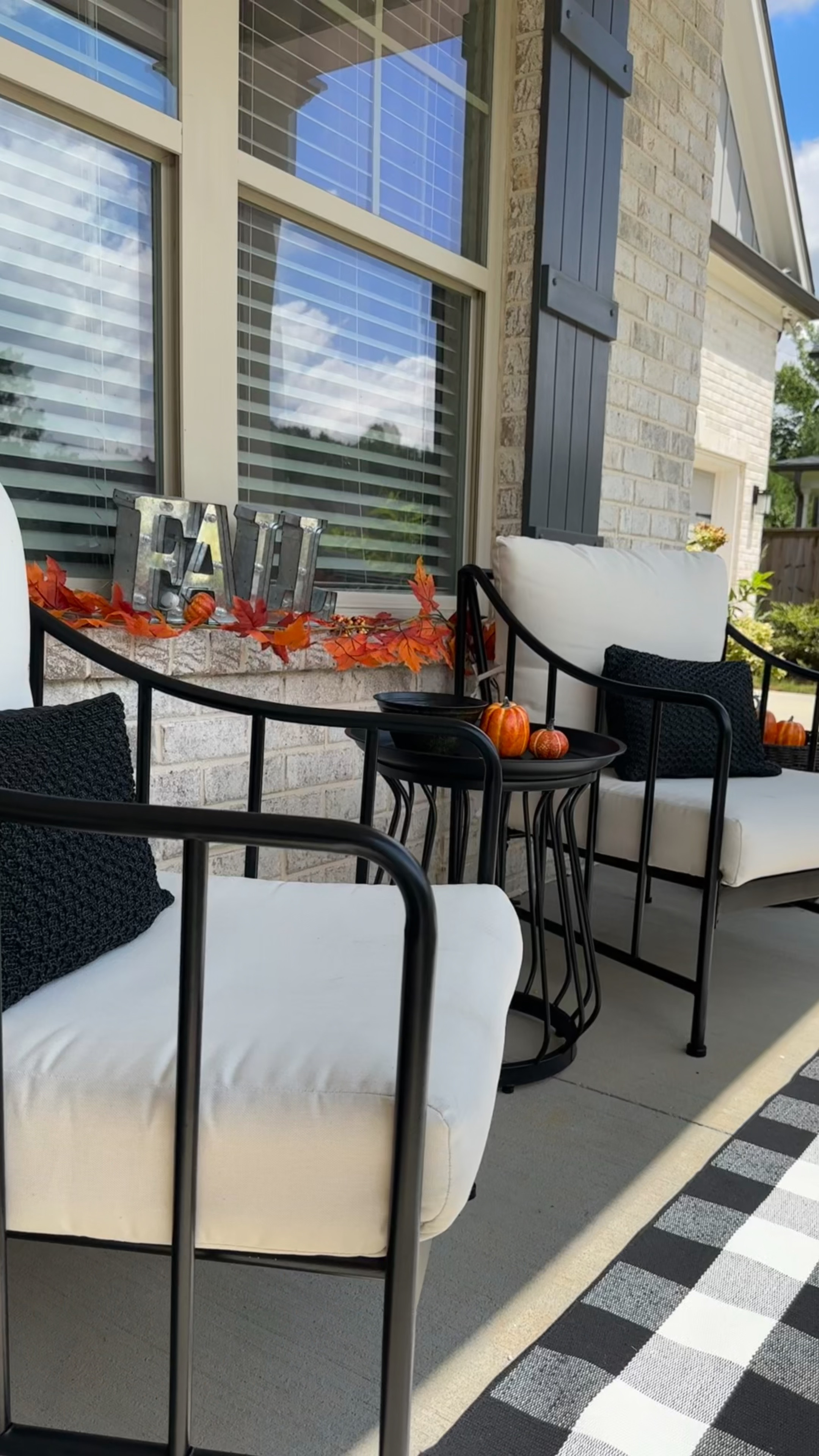 Looking for fall decor inspiration? Then check phase 1 of my fall porch refresh. But first follow @homewithmrshomebody 👈🏽. 

The vibrant pops of color make the space feel so inviting and my family has really enjoyed spending time in this seating area. 

Shop these products to achieve a similar look for your home. 

Please note, the “Fall” sign and storage baskets were purchased at hobby lobby. 🫶🏽🍂

#LTKhome #LTKSeasonal