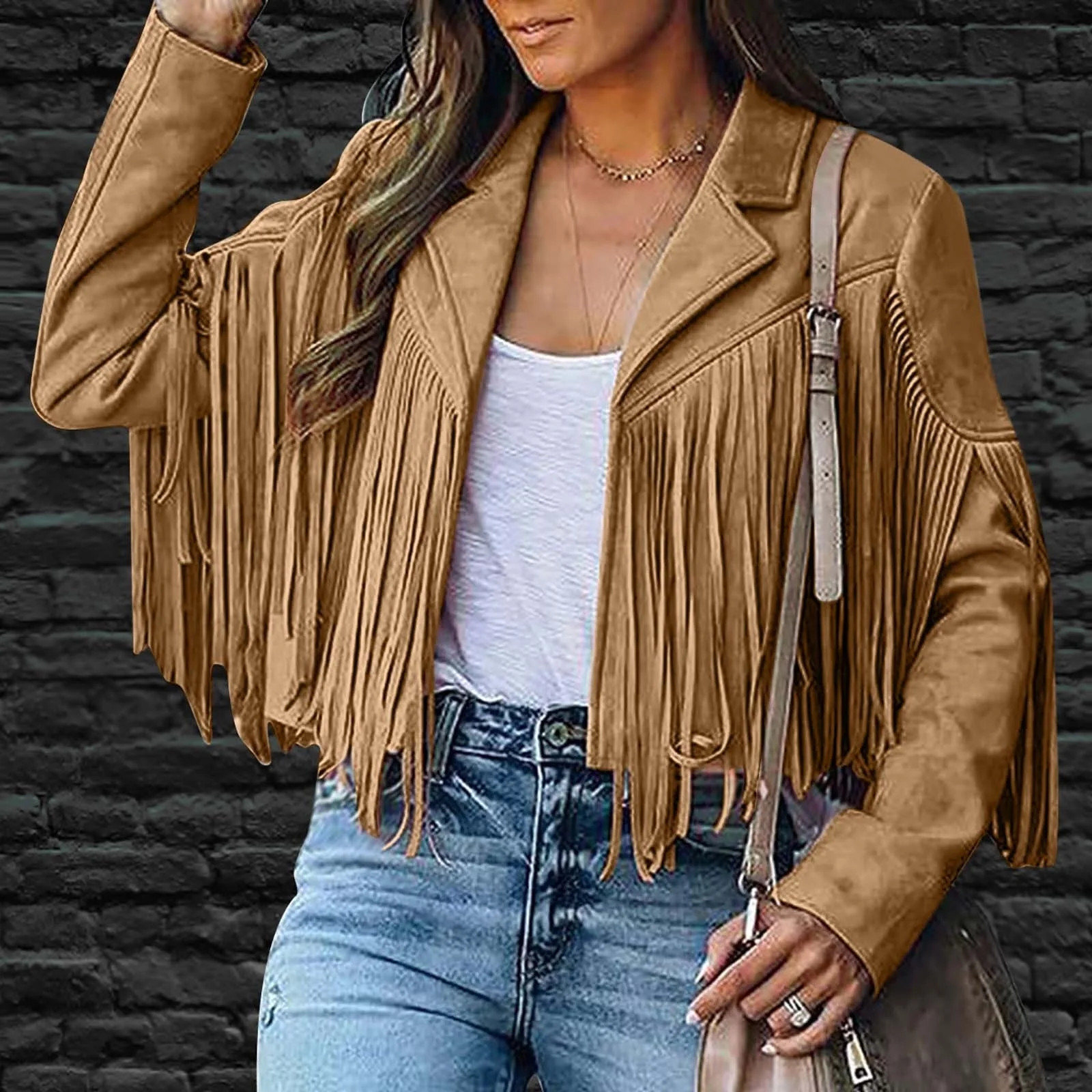 TUWABELL Faux Suede Jacket for Women,Fringe Coat For Women Leather Cowboy Style Coat Long Sleeve ... | Walmart (US)