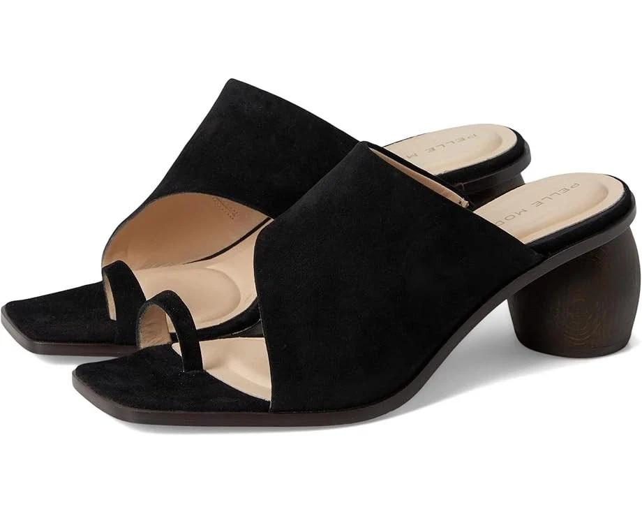 Women's Pelle Moda Lahni Slide Black Leather Toe Loop Block Heel Sandal VER767 | Shop Simon