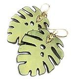 Tropical Monstera Leaf Leather Gold Earrings Jewelry Gift Idea for Women | Amazon (US)