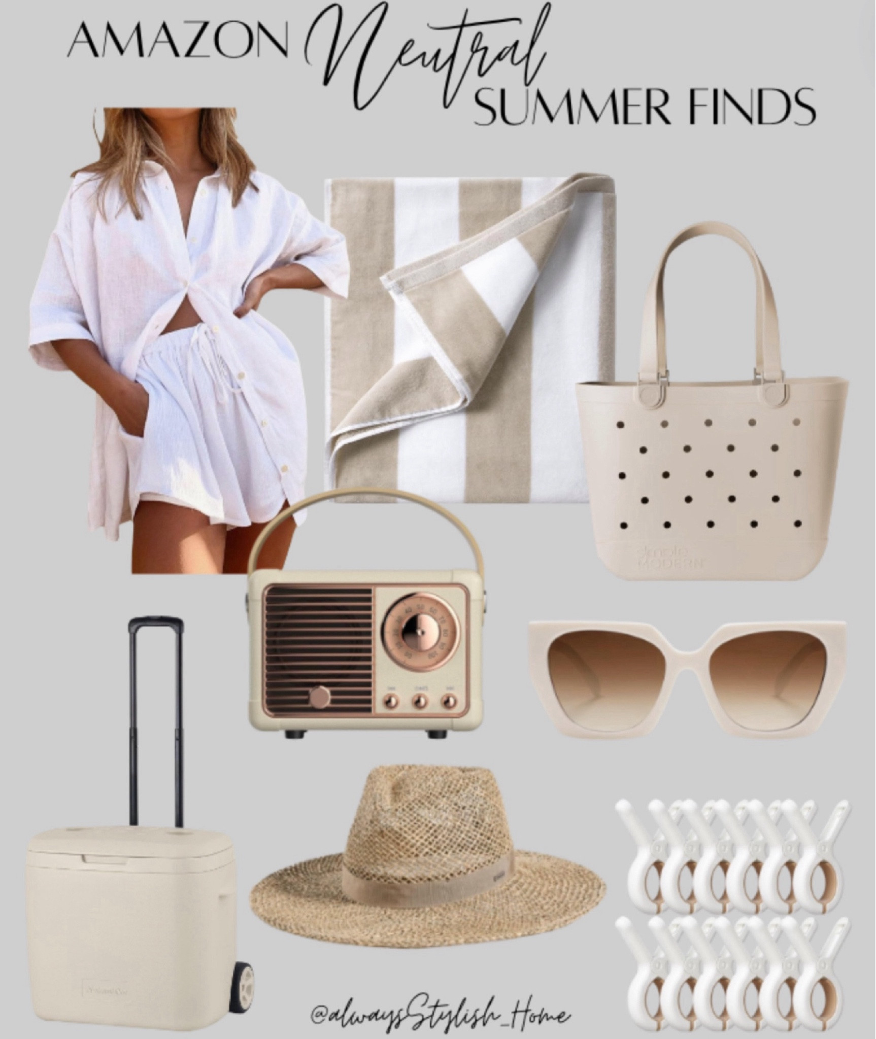 Neutral summer finds! beige white cabana towel, beach cooler, umbrella, tote bag, beach bag, pool bag, beige cooler, straw hat, neutral sunglasses, beige bluetooth speaker, white towel clips

#LTKStyleTip #LTKSummerSales #LTKSeasonal