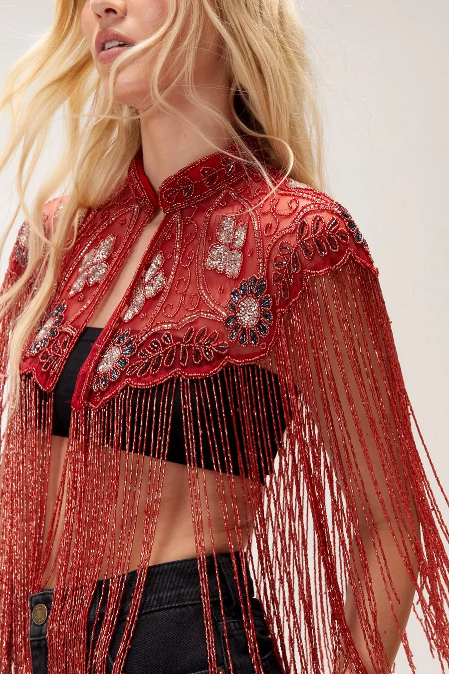 Floral Embellished Beaded Tassel Cape | Nasty Gal US