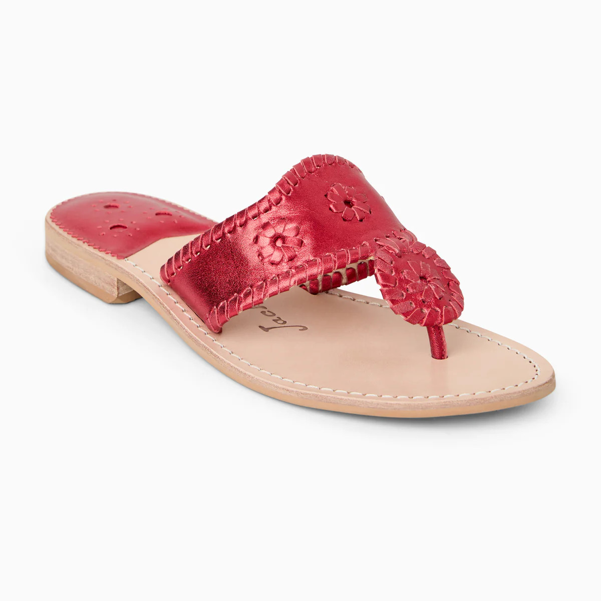 Jack Rogers Jacks Sandal | Metallic Nappa Leather | Ruby Red | Jack Rogers