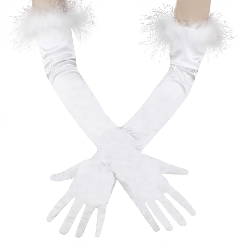 Black Feather Gloves Long Satin Gloves Opera Evening Gloves Elbow 1920s Gloves Wedding Gloves Wom... | Amazon (US)