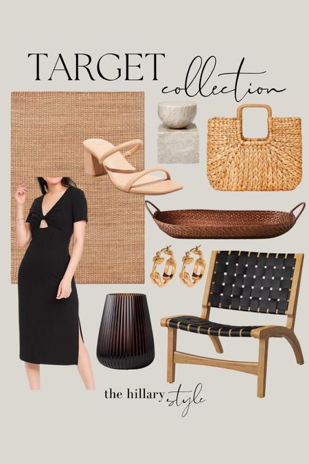 Target Collection: Black Dress // Neutral Rug // Black Accent Chair // Woven Tray // Fluted Vase // Neutral Heel // Straw Handbag // Gold Hoops // Home Decor

#LTKhome #LTKfit #LTKFind
