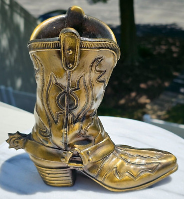 VINTAGE BRASS COWBOY BOOT WITH SPUR VASE | eBay US