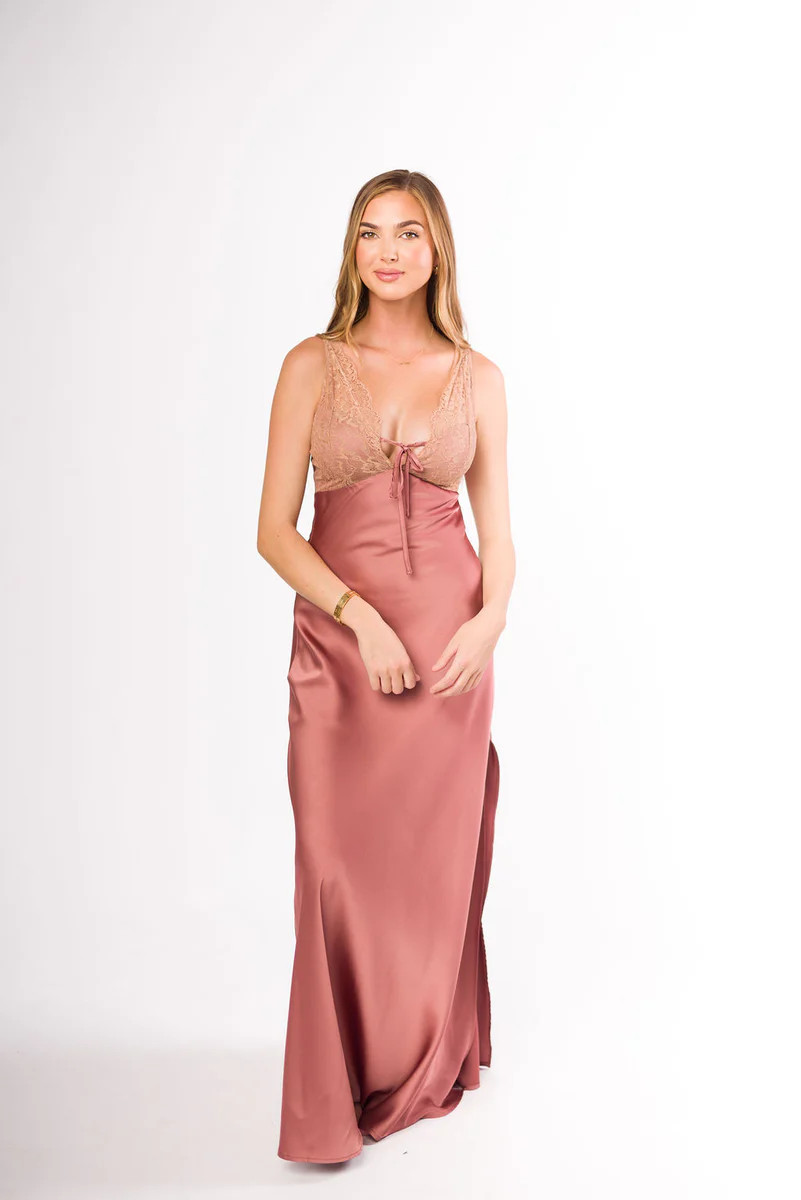 Christina Lace & Satin Contrast Maxi Dress in Blushed Cashmere | Worth Collective