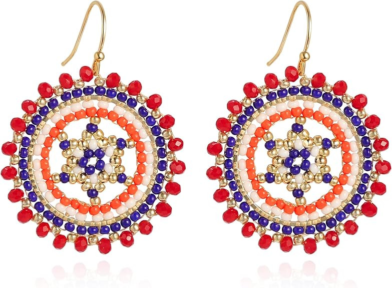 Beaded Earrings For Women Seed Bead Summer Beach Boho Statement Dangle Handmade Earrings Jewelry | Amazon (US)