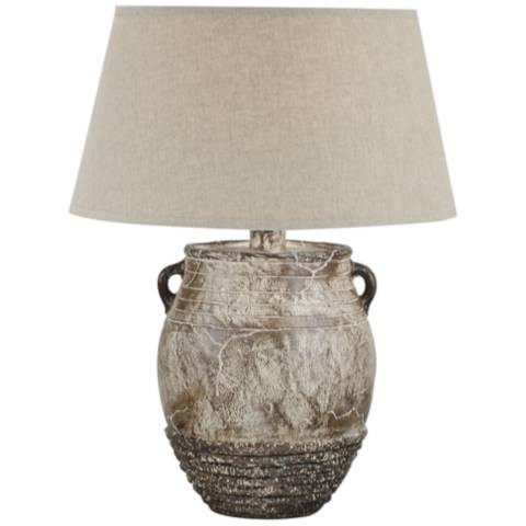 Cody Weathered Brown Hydrocal 2-Handle Jug Table Lamp | Lamps Plus