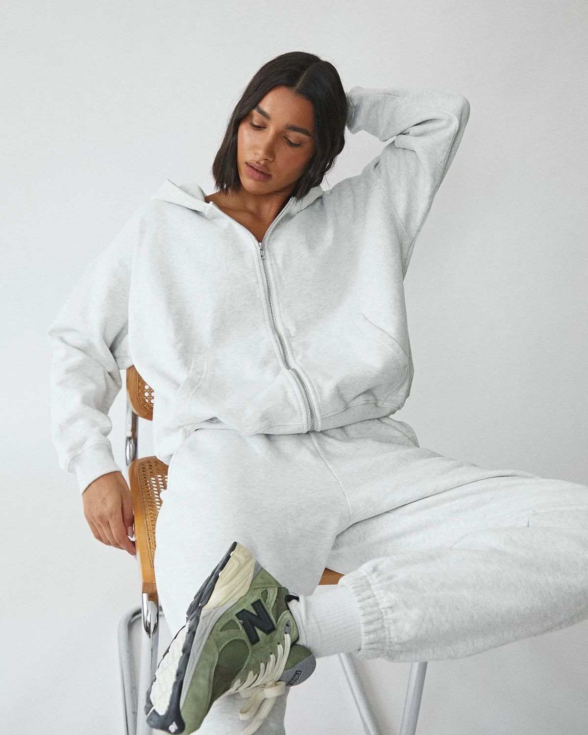 Oversized Full Zip Hoodie - Light Grey Melange | Adanola UK