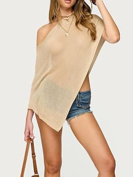 Seyumixi Knit Sheer Poncho Top for Women Y2k Asymmetric Shrug Beach Cover Up See Through Lightwei... | Amazon (US)