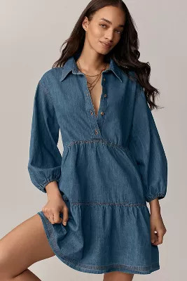 The Bettina Tiered Shirt Dress by Maeve: Denim Mini Edition | Anthropologie (US)