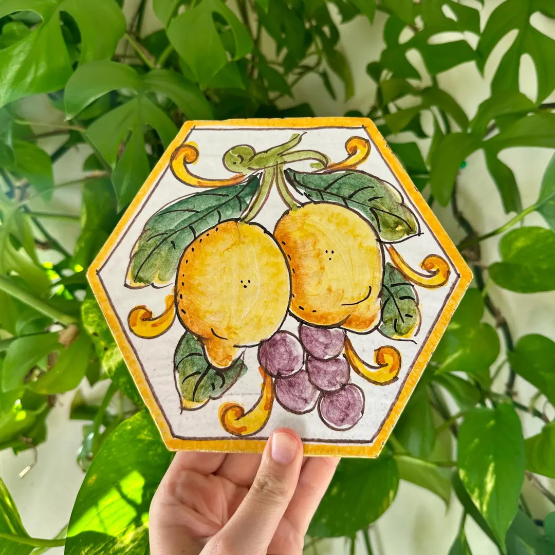Lemon and Grapes Hexagonal Italian Ceramic Wall Hanging - Etsy | Etsy (US)