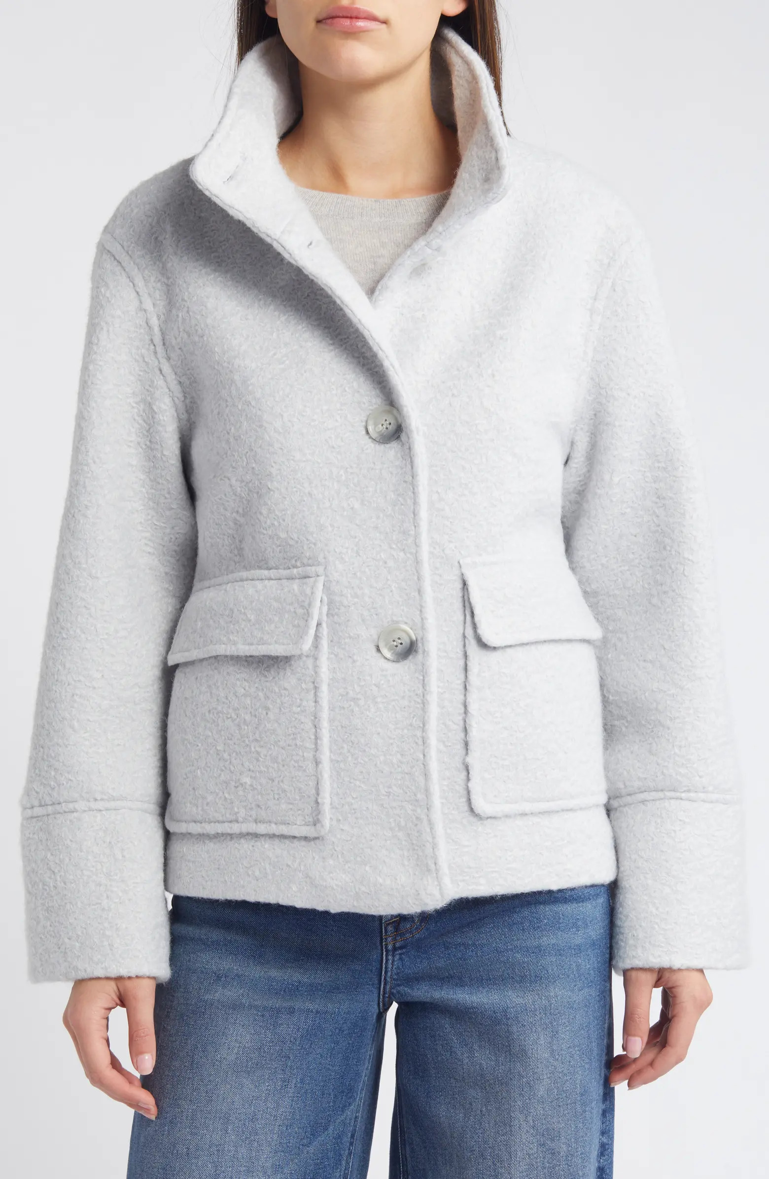Stand Collar Pressed Bouclé Jacket | Nordstrom