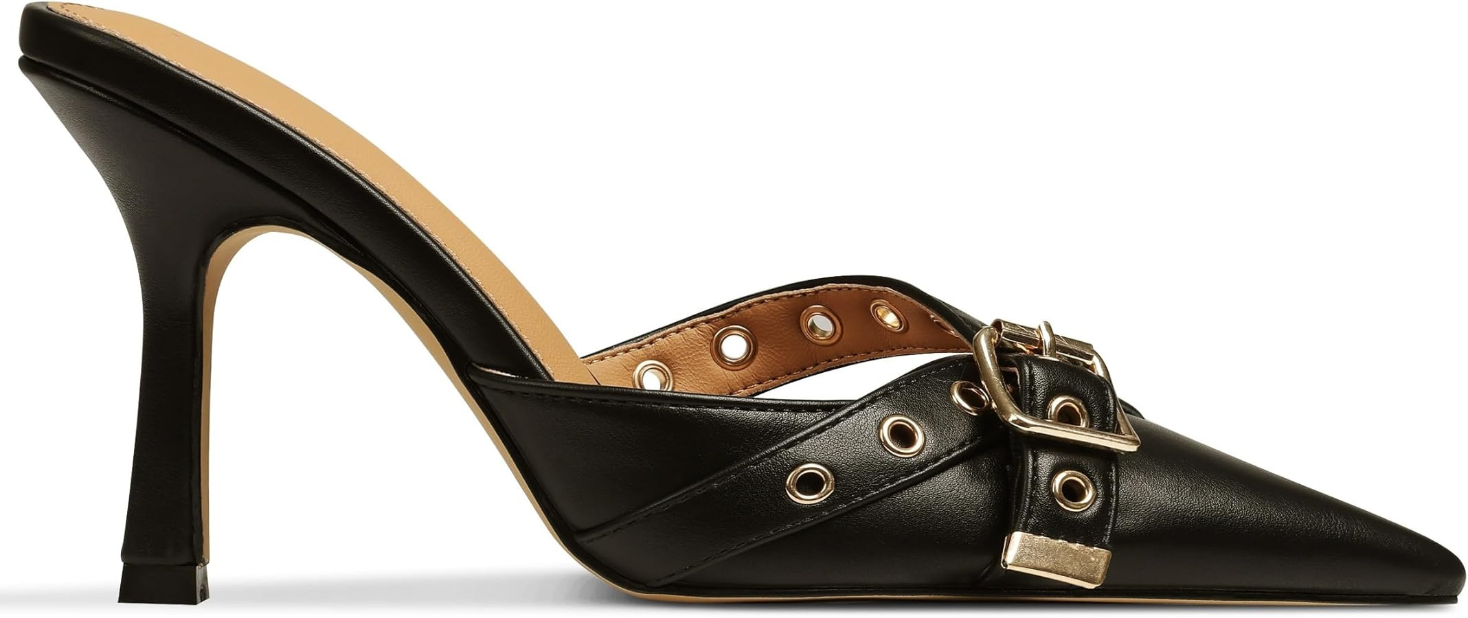 AMINUGAL Mules Heels for Women Pointed Closed Toe Kitten Pumps Buckle Slip On Studded Stiletto He... | Amazon (US)