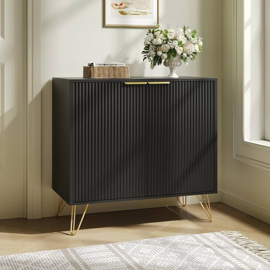 Fluted Storage Cabinet, 2 Doors Sideboard Buffet Cabinet, Modern Wood Accent Table with Adjustabl... | Amazon (US)