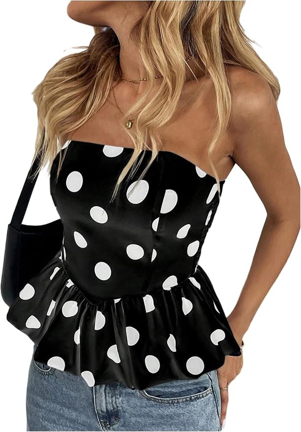 SOLY HUX Women's Polka Dots Tube Top Y2k Bubble Ruffle Hem Summer Tops | Amazon (US)