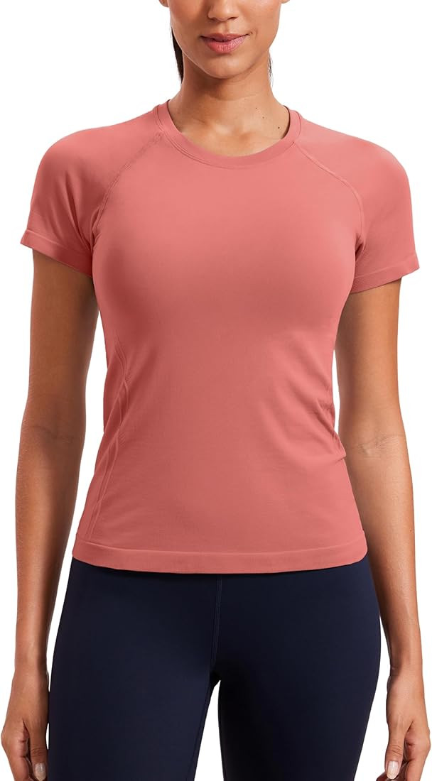 CRZ YOGA Seamless Workout Tops for Women Short Sleeve Athletic Tees Breathable Gym Running Yoga T... | Amazon (US)
