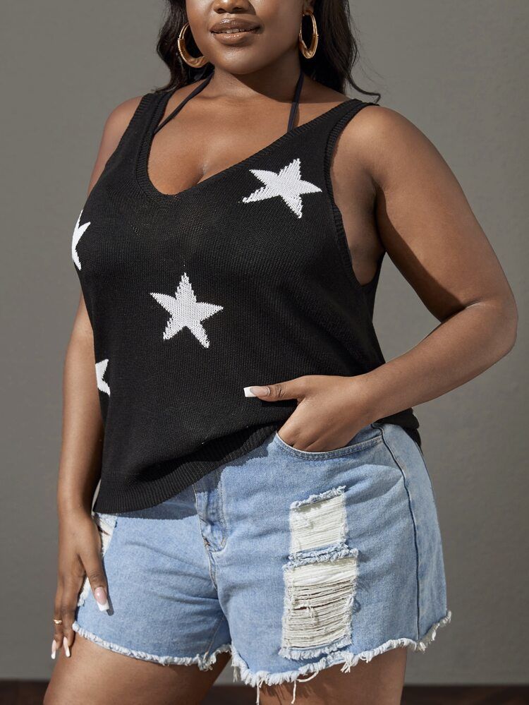 Plus Star Print  Knit Top | SHEIN