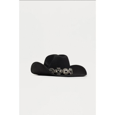 Cherie Code Western Style Black Cowboy Hat, Wide Brim with Concho Details Black M | Target