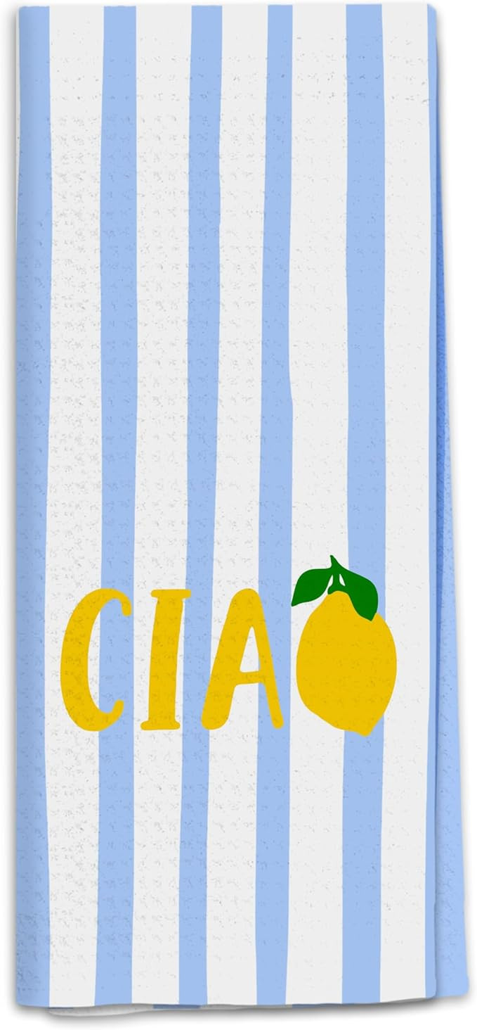 Trendy Italian Lemon Kitchen Towels, Lemon Gifts Dish Tea Towels for Kitchen, Blue and White Stri... | Amazon (US)