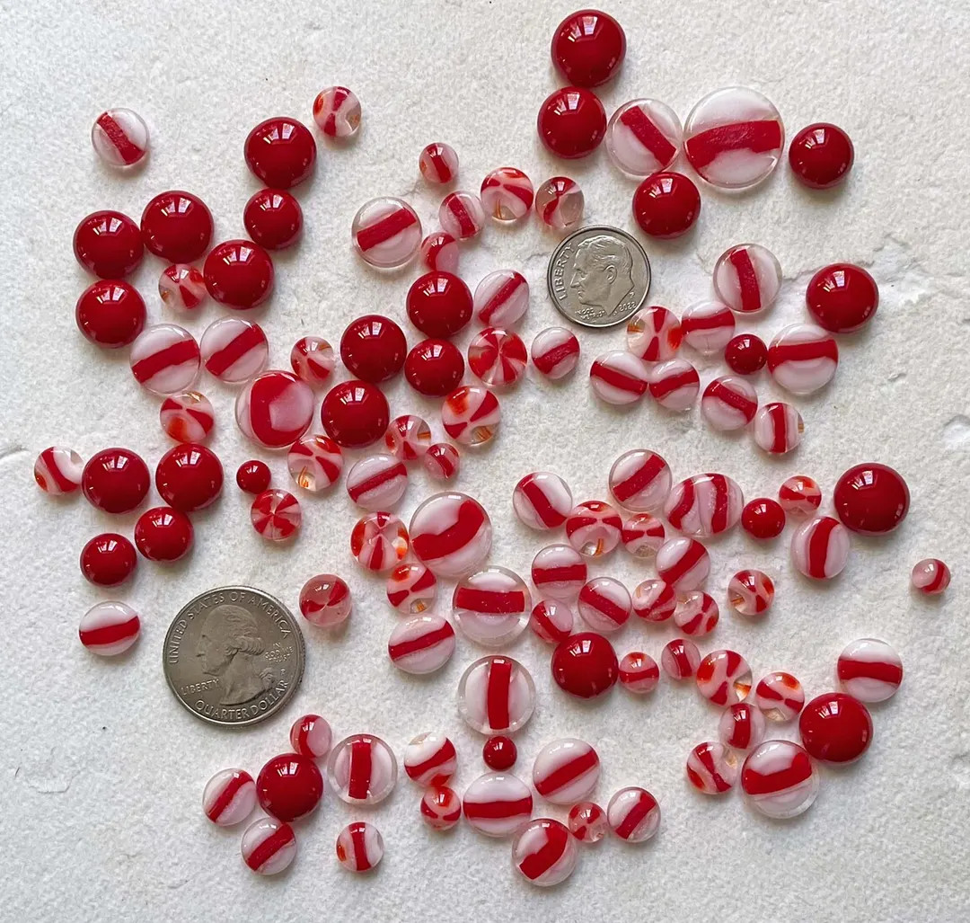 2.5 Oz. - Murrini Drops and Coin Mix-#180- Coe 96, Glass Embellishments, Red and White Murrini - ... | Etsy (US)