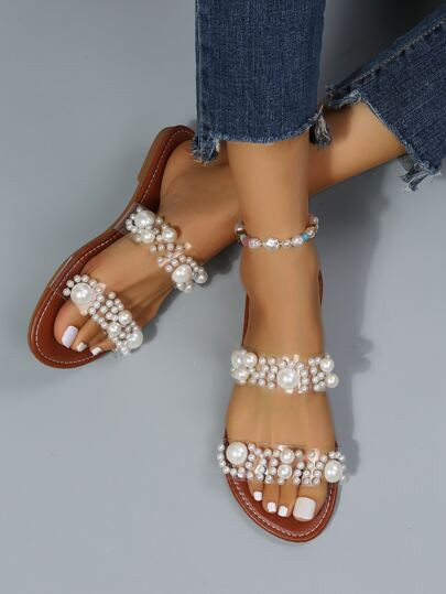 Women Faux Pearl Decor Slide Fashion Sandals | SHEIN