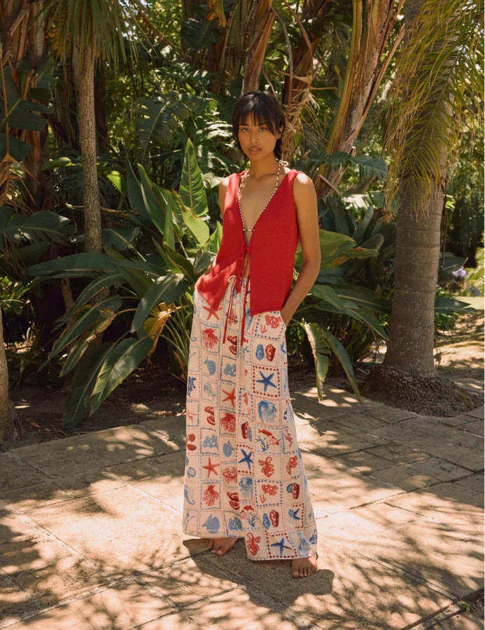 Cream Linen-blend Shell Print Relaxed Trousers | Nobody's Child