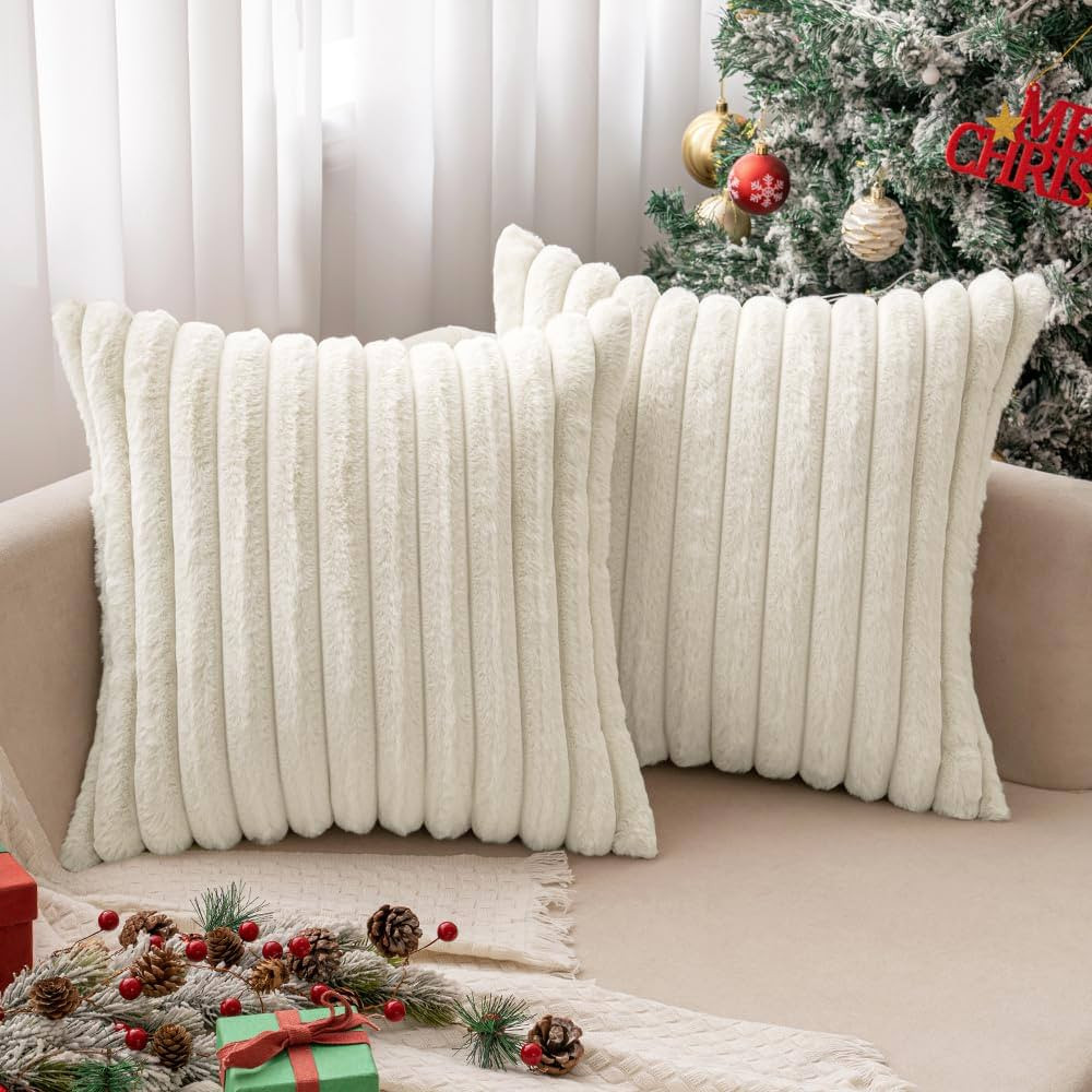 MIULEE Beige Throw Pillow Covers 20x20 Inch Set of 2 Christmas Soft Pillowcase with Velvet Back F... | Amazon (US)