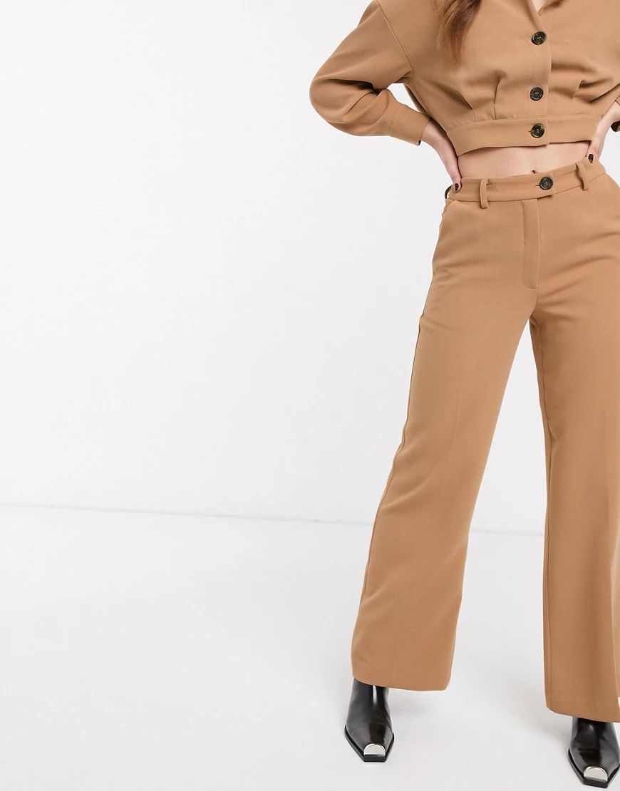 NA-KD co-ord wide leg cropped tailored trousers in beige | ASOS (Global)