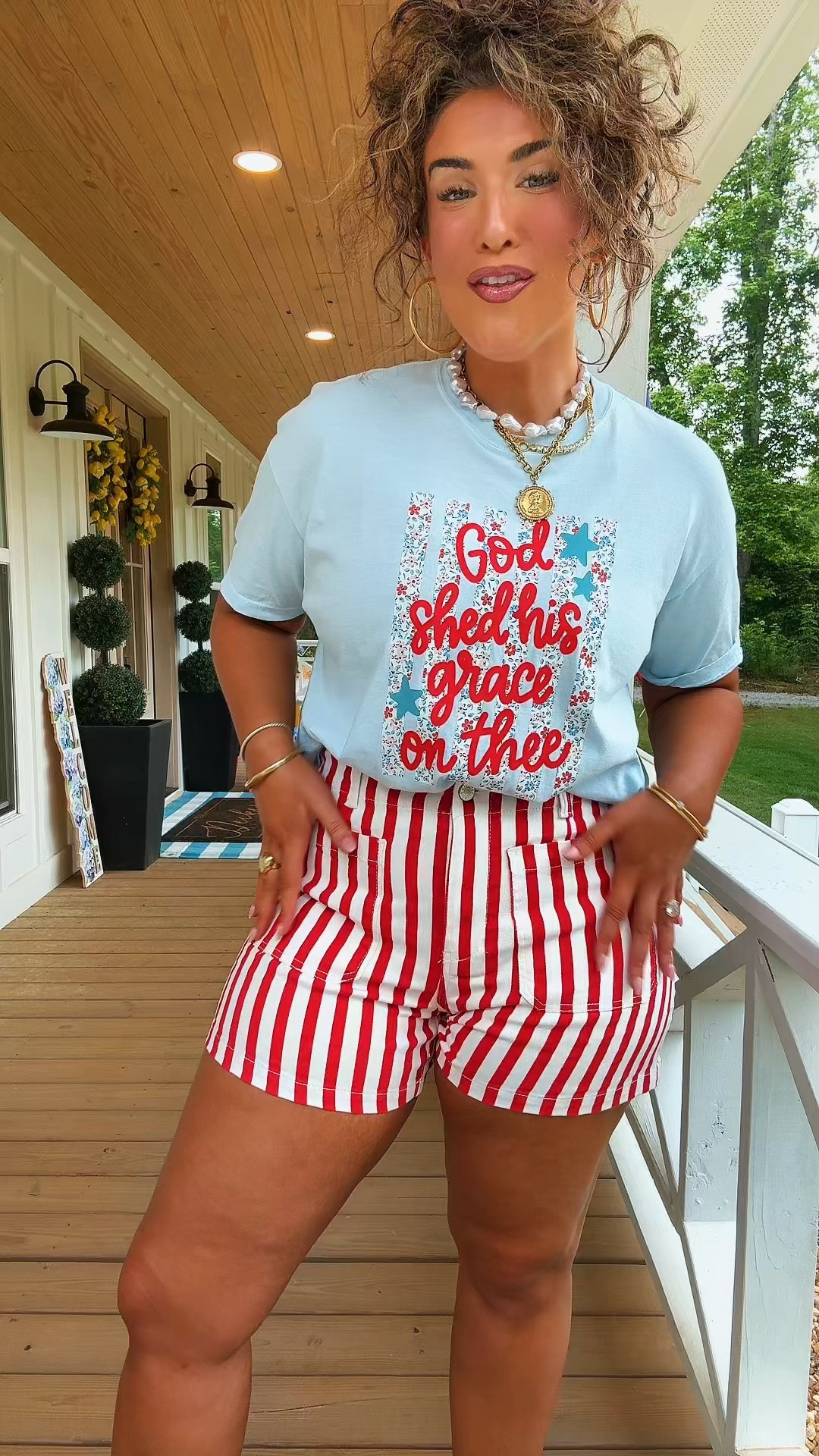 The perfect Fourth of July outfit that’s cute but still affordable! I live in these little striped shorts during the summer. 🫶🏻🇺🇸

#LTKdayinmylife #LTKMidsize #LTKootd