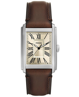 Fossil Men's Carraway Three-Hand Brown Leather Watch, 30mm - Macy's | Macy's