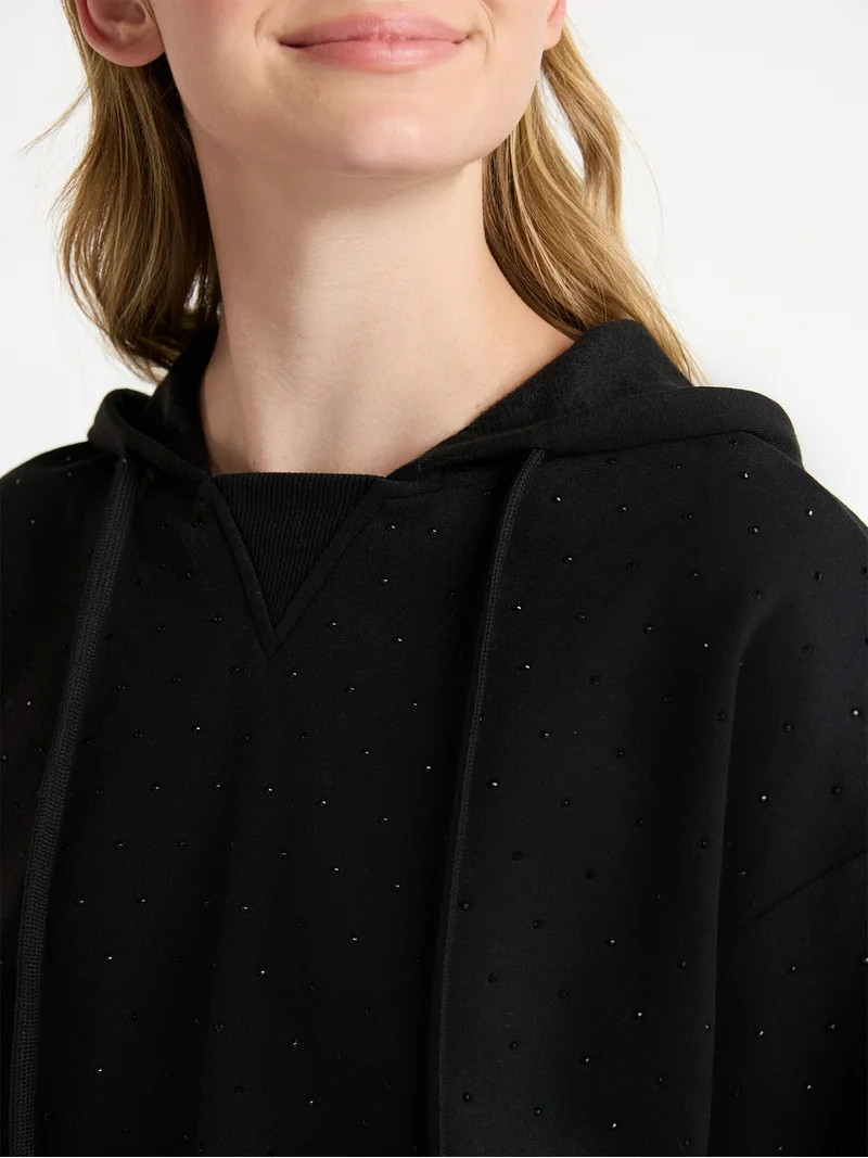 No Boundaries Faux Rhinestone Cropped Hoodie and Shorts Set, 2-Piece, Women’s | Walmart (US)