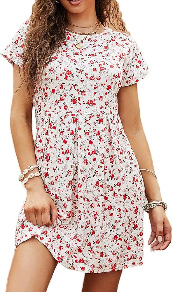 Naggoo Womens Summer Striped Short Sleeve T-Shirt Dresses Casual Swing Aline Dresses with Pocket | Amazon (US)
