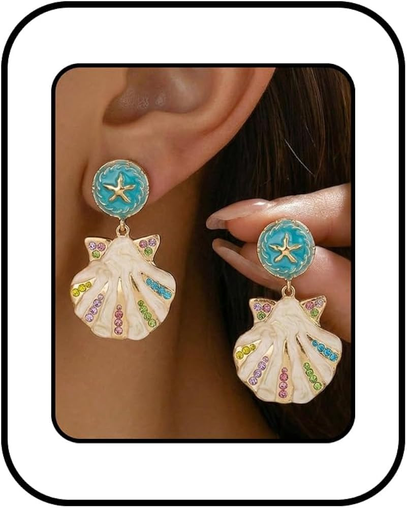 Shell Starfish Earrings for Women,Summer Beach Boho Earring Tropical Ocean Vacation Earring Color... | Amazon (US)