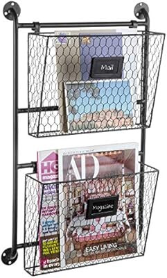 Hanging Wall File & Folder Organizer Rack with 2 Removable Metal Wire Magazine Storage Baskets | Amazon (US)