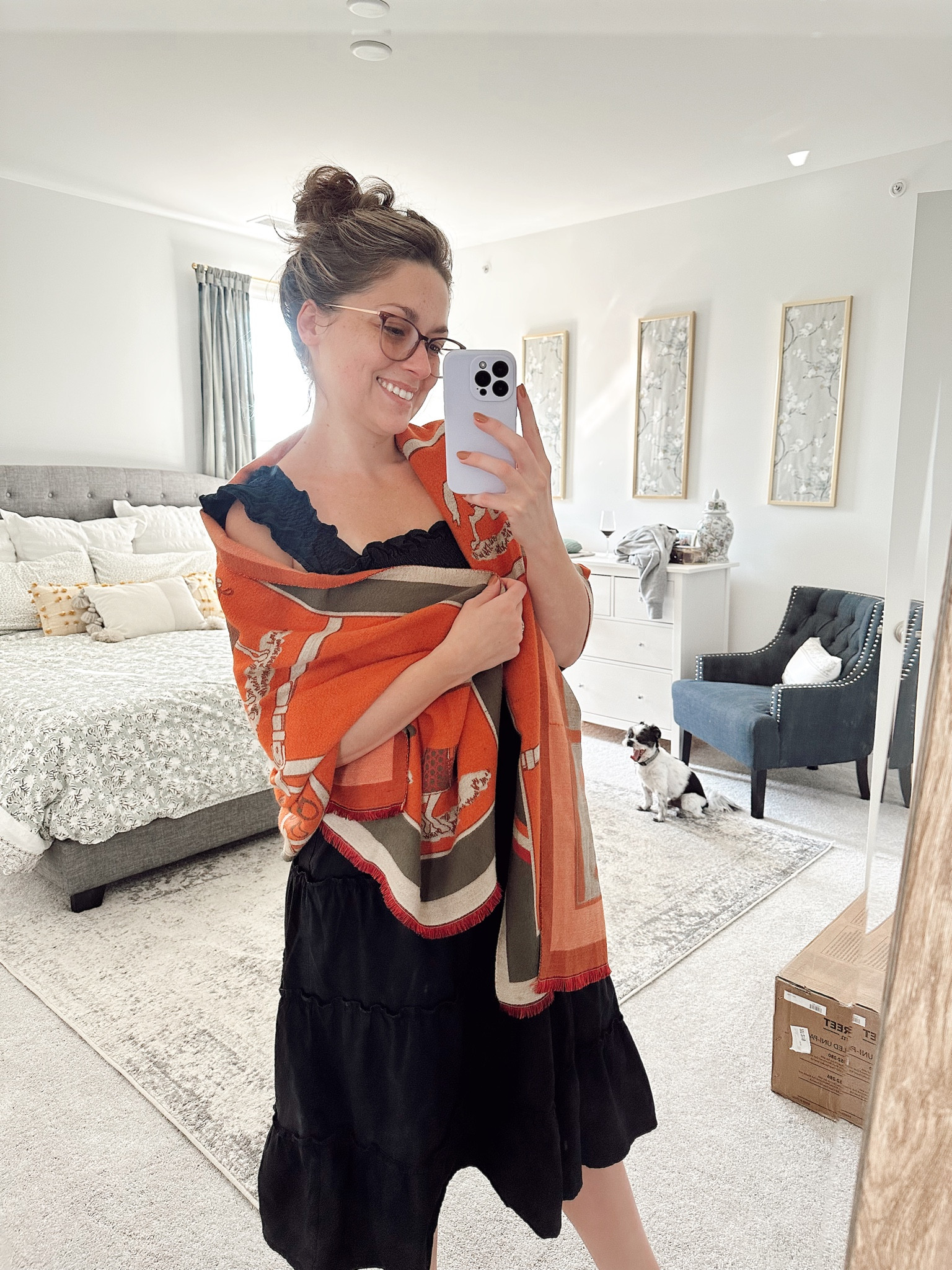 Lazy Sunday outfit. Nap dress, scarf, and last nights wine left on the dresser. 

#napdress #scarfseason #scarfstyle #autumnstyle

#LTKSeasonal #LTKfindsunder50