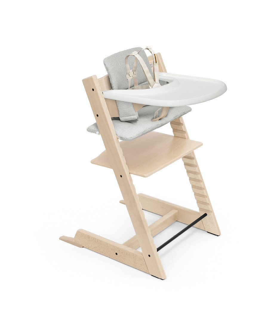 Tripp Trapp® High Chair² Natural, Nordic Grey Cushion and Stokke® Tray | Stokke