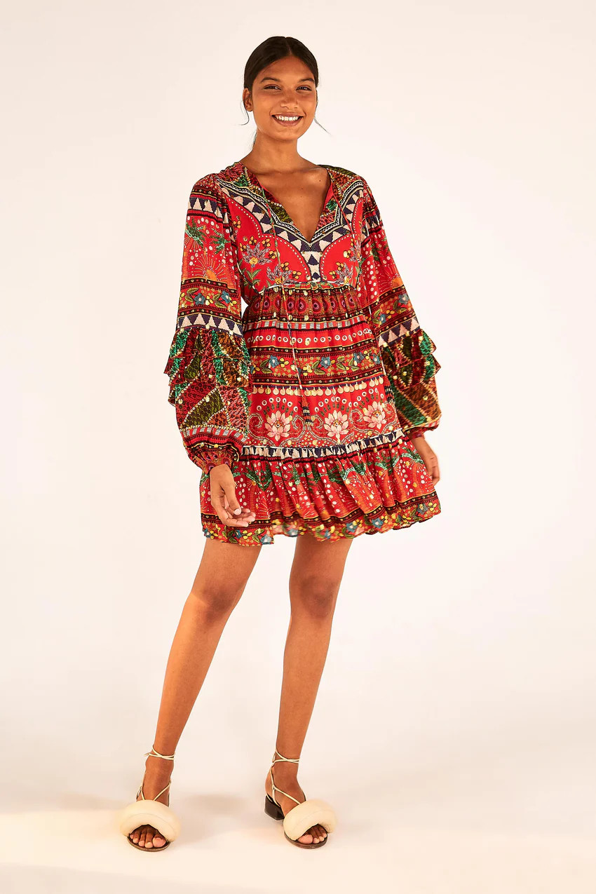 red tropical shine mini dress | FarmRio (US)