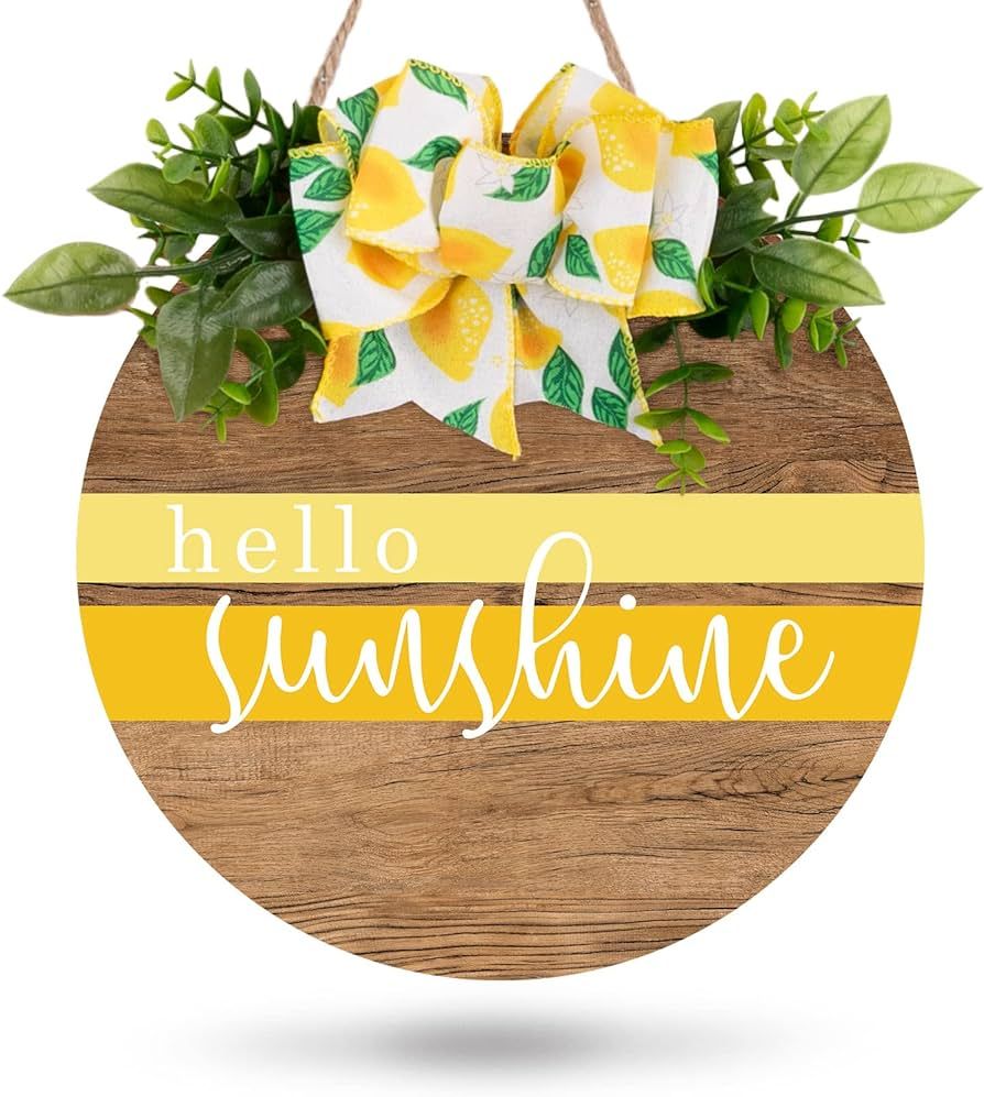 Whaline Hello Sunshine Wooden Hanging Sign Summer Welcome Sign Front Door Decor with Lemon Bowkno... | Amazon (US)