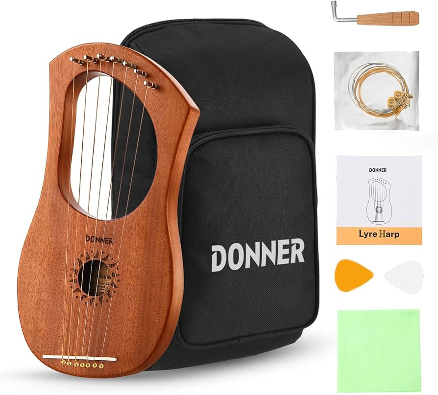 Donner Lyre Harp, 7 Metal Strings, Mahogany Body and Bone Saddle DLH-001 Lyre Harp for Beginner K... | Amazon (US)