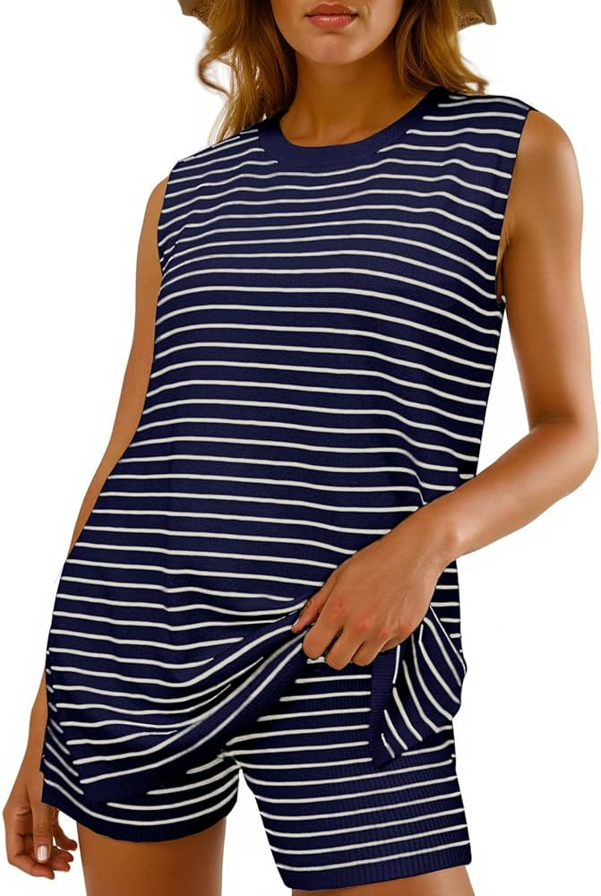 Glamaker Women's 2 Piece Short Sets Summer Lounge Sets Sweater Knit Beach Vacation Matching Sets ... | Amazon (US)