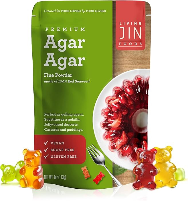 LIVING JIN Agar Agar Powder, 4 oz. Kosher, Plant-Based Gelatin Powder, Vegan Agar Agar, Vegan Jel... | Amazon (US)