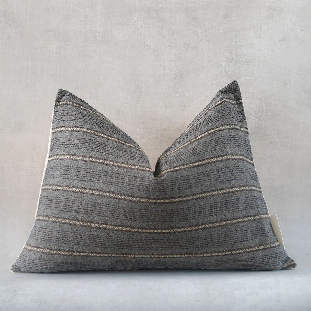 Lumbar Pillow Cover 14x20 | Warm Gray and Rust Striped Accent Pillow Cover | Cotton Pillow Cover ... | Etsy (US)