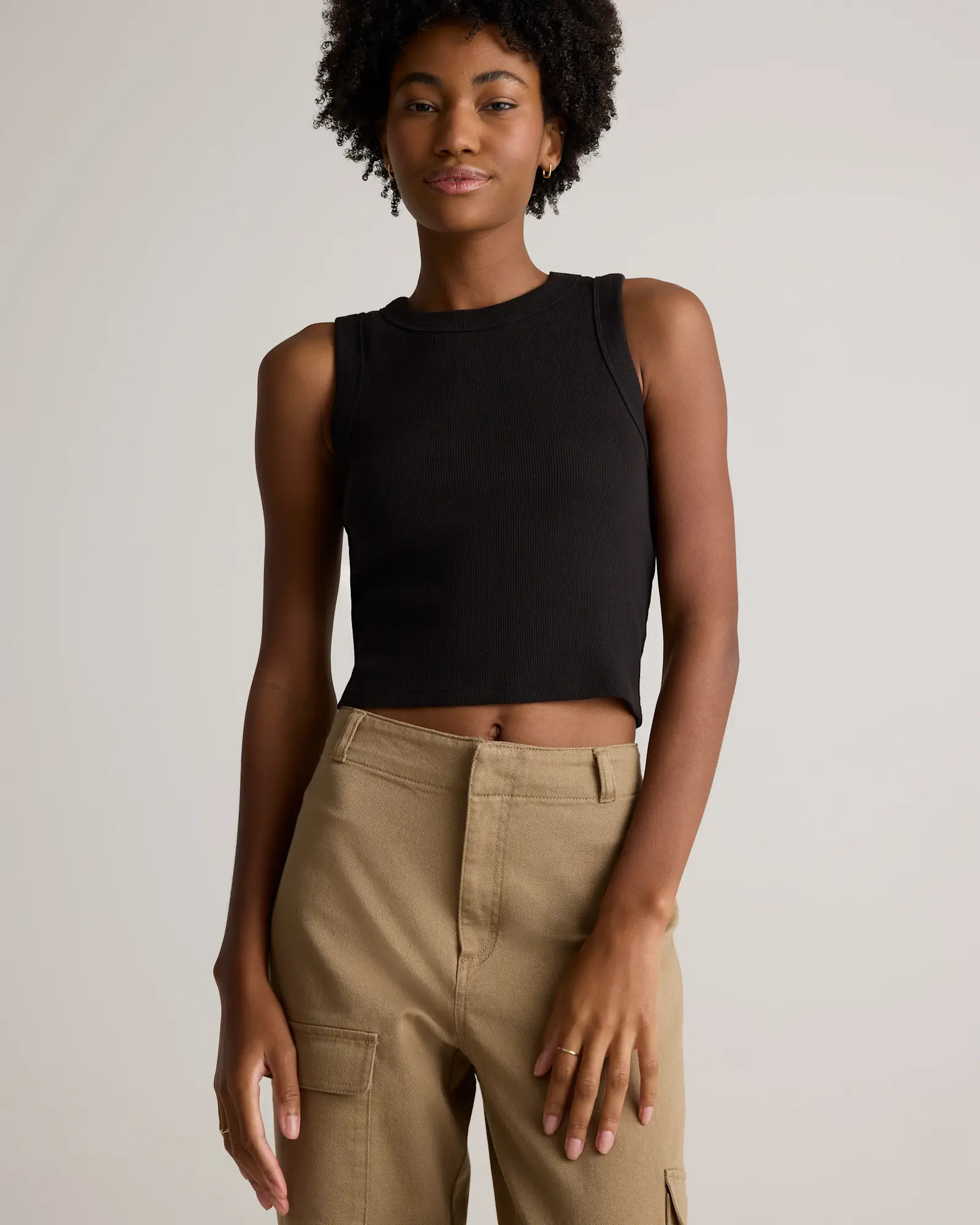 Organic Cotton Micro-Rib Cropped Cutaway Tank in Sea Spray Green | Quince