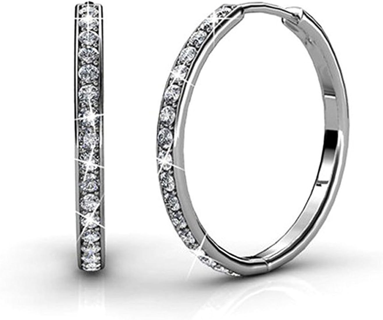 Hoop Loop Earrings Dangle 18K White Gold Plated with Swarovski Element Crystal Sparking Gift for ... | Amazon (CA)